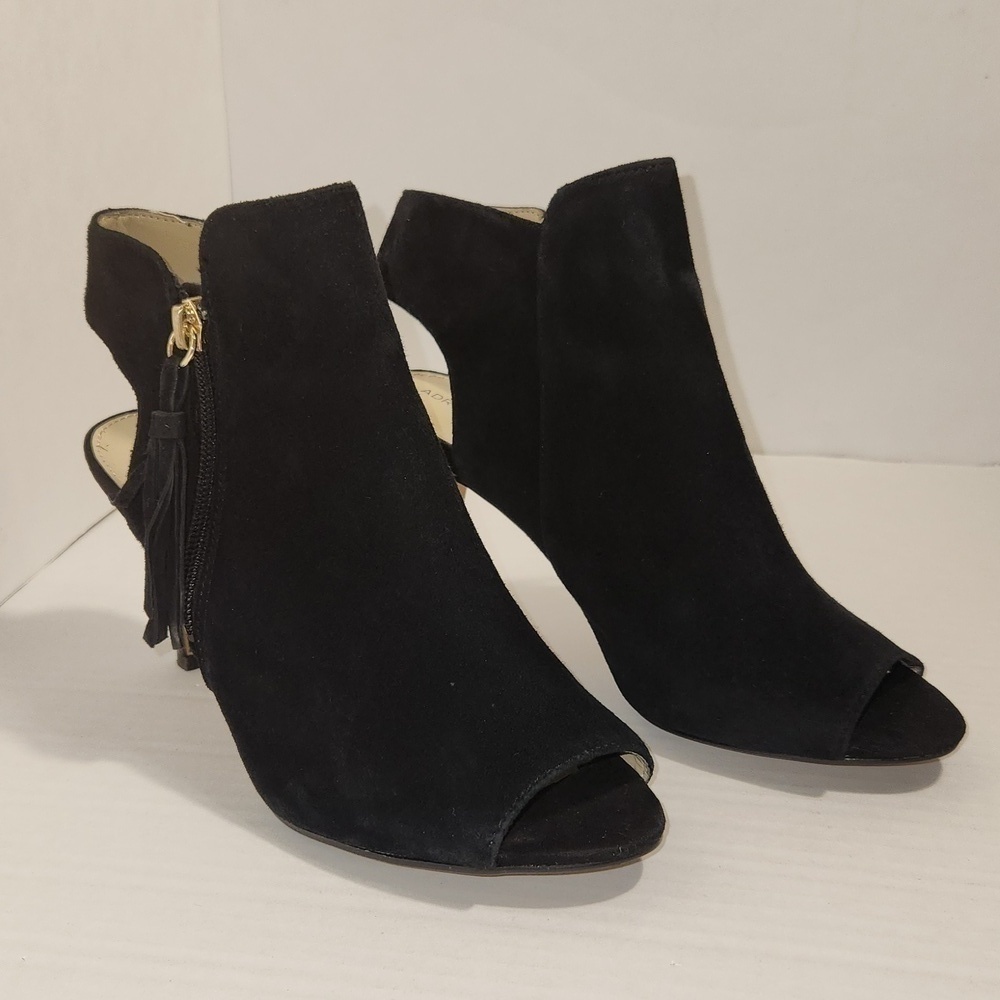 Adrienne Vittadini Galina Sandal Black Suede Chic Slingback Shootie Size 6
